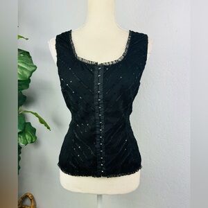 Studio 1940 Y2K Black Sparkled Sequin Lace Corset Style Front Hooks Fairy Grunge